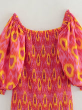 Load image into Gallery viewer, Red Print Smocked Midi Dress