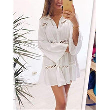 Load image into Gallery viewer, White Hollow Out Lace Patchwork Dress Coverup