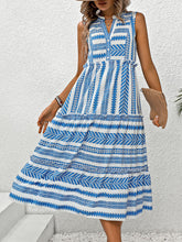 Load image into Gallery viewer, Frill Printed Notched Sleeveless Dress
