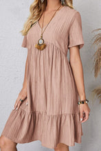 Load image into Gallery viewer, Ruched V-Neck Short Sleeve Mini Dress