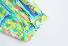 Load image into Gallery viewer, Green Print Long Sleeve Button Down Midi Dress