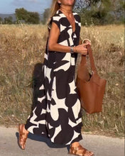 Load image into Gallery viewer, White and Black Print Loose Maxi Dress