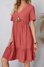 Load image into Gallery viewer, Ruched V-Neck Short Sleeve Mini Dress