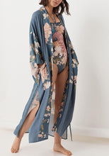 Load image into Gallery viewer, Boho Floral Peacock Print Kimono Long Robe Cover Ups