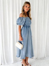 Load image into Gallery viewer, Off-Shoulder Balloon Sleeve Denim Dress