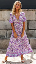 Load image into Gallery viewer, Boho Floral Print Short Sleeves Midi Dress