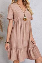 Load image into Gallery viewer, Ruched V-Neck Short Sleeve Mini Dress