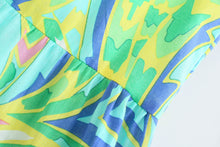 Load image into Gallery viewer, Green Print Long Sleeve Button Down Midi Dress