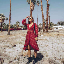 Load image into Gallery viewer, Boho Floral Wrap Midi Dress