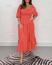 Load image into Gallery viewer, White Elastic Neck Half Sleeve Midi Lace Dress