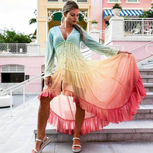 Load image into Gallery viewer, Bohemian Rainbow Tiered Maxi Dress