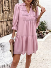 Load image into Gallery viewer, Ruched Notched Flounce Long Sleeve Mini Dress