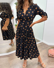 Load image into Gallery viewer, Black Dots Print Short Sleeve Midi Dress