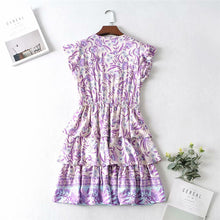 Load image into Gallery viewer, Boho Lilac Floral Print Mini Dress