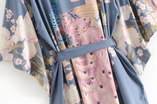 Load image into Gallery viewer, Boho Floral Peacock Print Kimono Long Robe Cover Ups