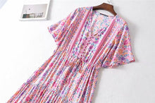 Load image into Gallery viewer, Pink Floral Print Cotton Short Sleeve Flowy Midi Dress