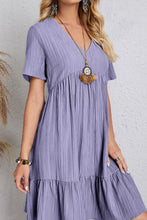 Load image into Gallery viewer, Ruched V-Neck Short Sleeve Mini Dress