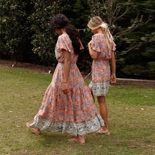 Load image into Gallery viewer, Pink Print Tiered Maxi Dress