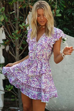 Load image into Gallery viewer, Boho Lilac Floral Print Mini Dress