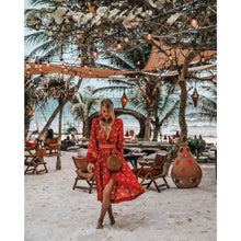 Load image into Gallery viewer, Boho Floral Wrap Midi Dress