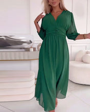 Load image into Gallery viewer, Simple V-neck Long Sleeve Midi Dress