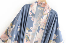 Load image into Gallery viewer, Boho Floral Peacock Print Kimono Long Robe Cover Ups