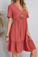 Load image into Gallery viewer, Ruched V-Neck Short Sleeve Mini Dress