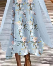 Load image into Gallery viewer, Blue Floral Midi Two Piece Dress