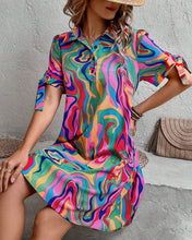 Load image into Gallery viewer, Multicolor Print Short Sleeve Button Down Shirt Dress