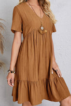 Load image into Gallery viewer, Ruched V-Neck Short Sleeve Mini Dress