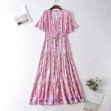 Load image into Gallery viewer, Pink Floral Print Cotton Short Sleeve Flowy Midi Dress