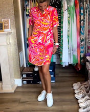 Load image into Gallery viewer, Pink Print Short Sleeve Mini Dress