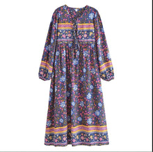 Load image into Gallery viewer, Boho Long Sleeves Floral Loose Midi Dress