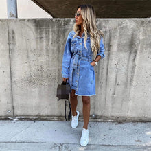 Load image into Gallery viewer, Blue Long Sleeve Buttons Down Denim Dress