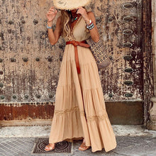 Load image into Gallery viewer, Boho Lace Trimmed Tiered Maxi Dress