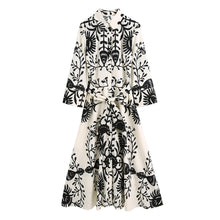Load image into Gallery viewer, White Print Long Sleeve Button Down Midi Dress