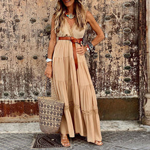 Load image into Gallery viewer, Boho Lace Trimmed Tiered Maxi Dress