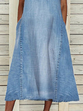 Load image into Gallery viewer, Notched Sleeveless Pockets Midi Denim Dress