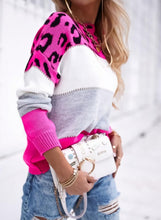 Load image into Gallery viewer, Hot Pink Leopard Print Striped Sweater