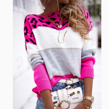 Load image into Gallery viewer, Hot Pink Leopard Print Striped Sweater