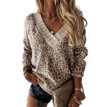 Load image into Gallery viewer, Brown Leopard V-neck Long Sleeve Sweater