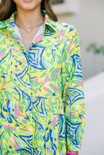 Load image into Gallery viewer, Green Print Long Sleeve Button Down Midi Dress