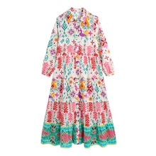 Load image into Gallery viewer, Pink Long Sleeve Tiered Midi Dress