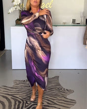 Load image into Gallery viewer, Print Long Sleeve V-neck Midi Dress