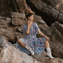 Load image into Gallery viewer, Boho Floral Peacock Print Long Dress