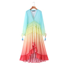 Load image into Gallery viewer, Bohemian Rainbow Tiered Maxi Dress