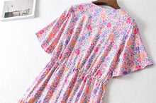 Load image into Gallery viewer, Pink Floral Print Cotton Short Sleeve Flowy Midi Dress