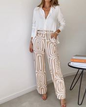 Load image into Gallery viewer, LAPEL LONG-SLEEVED SHIRT PRINTED TROUSERS TWO-PIECE SET WITHOUT BELT
