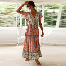 Load image into Gallery viewer, Pink Print Tiered Maxi Dress