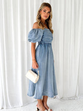Load image into Gallery viewer, Off-Shoulder Balloon Sleeve Denim Dress